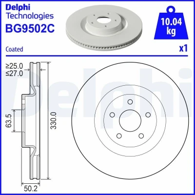 Immagine di DELPHI Disco freno FORD: Focus Mk4 Hatchback, Turnier, Kuga Mk3 330mm 27mm 5 ventilato rivestito BG9502C 2286731,2352444,LX611125CEA