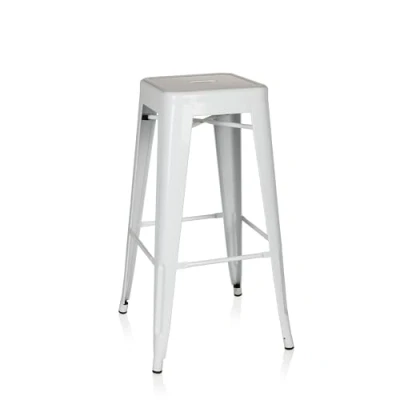Immagine di HJH Office 645012 Sgabello Bar in Metallo VANTAGGIO HIGH Bancone Design Industriale e Scandinavian, Impilabile, Bianco