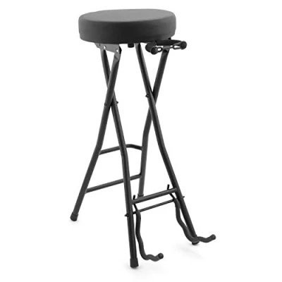 Immagine di TIGER GST99 BK2 Sgabello/supporto per chitarra, sedia pieghevole con supporto chitarra e poggiapiedi integrati