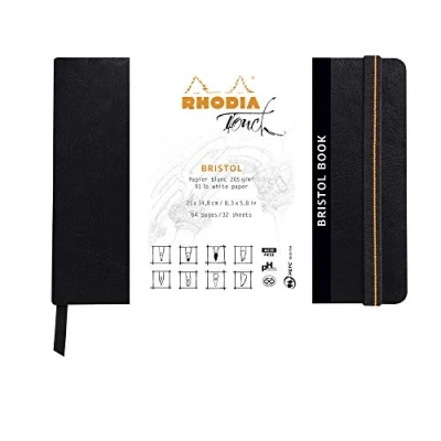 Immagine di RHODIA TOUCH 116114C Taccuino Flessibile Bristol Book A5 64 pagine Carta Clairefontaine Uni bianca 205 g/m per il disegno Preciso a matita, Pennarello, Liner, pennino