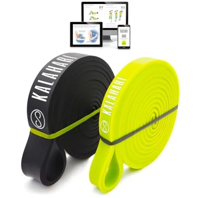 Immagine di KALAHARI Resistance Band Fitness SET più Ebook esercizi in Italiano Bande elastiche di resistenza per Allenamento della forza, Mobilità, Stretching, Trazioni Training Loop Bands YELLOW + BLACK