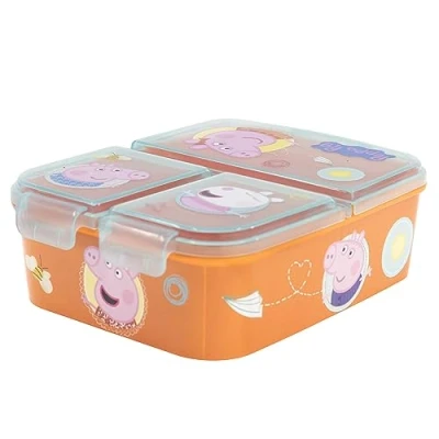 Immagine di Stor Peppa Pig Tupper con 3 Scomparti per Bambini Contenitore Alimenti Infantile Porta merenda Tupperware Decorato