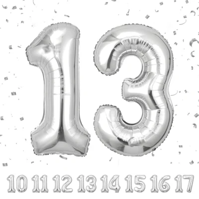 Immagine di Palloncini Compleanno 13 anni Argento 101 CM Palloncino Numero Gonfiabile in Foil Decorazioni di un uomo donna Vola con l&#039;Elio