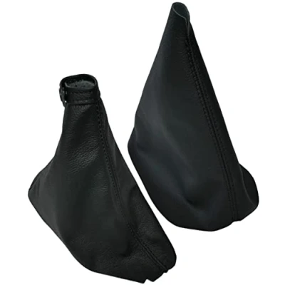 Immagine di Aerzetix C59955 Cuffia per leva del cambio e freno a mano in vera pelle compatibile con Renault Laguna 2 2001 2005 colore: nero cuciture nere manuale