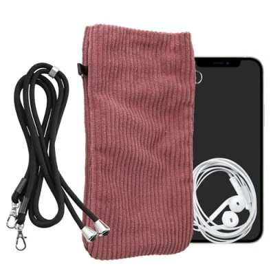 Immagine di kwmobile Custodia Velluto a Coste con Chiusura Magnetica per Smartphone XXL 7&quot; Portacellulare Tracolla Borsa Porta Cellulare da Collo Universale
