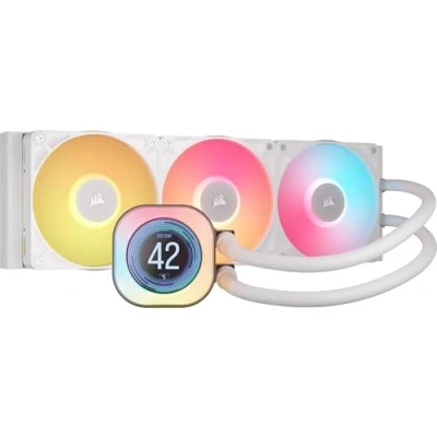 Immagine di CORSAIR iCUE LINK TITAN 360 RX LCD Raffreddatore CPU a Liquido Motore di Raffreddamento FlowDrive Intel LGA 1851/1700, AMD AM5/AM4 3x RX120 Ventole RGB System Hub Incluso Bianco