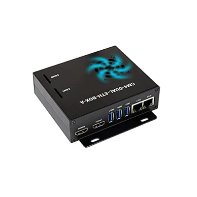 Immagine di Mini Computer DUAL Gigabit Ethernet Basato su Raspberry Pi Compute Module 4 (NON Incluso), Waveshare CM4 ETH BASE All&#039;interno, Metallo Case, con Ventola di Raffreddamento
