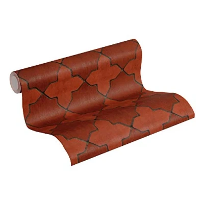 Immagine di Carta da parati Geometrica New Walls Finca Home A.S. Création tessuto non 10.05 m x 0.53 Rosso Grigio Nero Prodotto in Germania 374211 37421 1