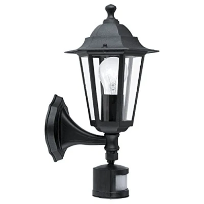 Immagine di Eglo lampada da parete esterno Laterna 4, esterno, incluso sensore di movimento, con sensore, in alluminio pressofuso e vetro, nero, E27, IP44