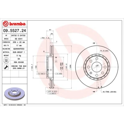 Immagine di BREMBO Disco freno OPEL: Corsa B Hatchback, Astra F CC, Caravan 256mm 20mm 4 ventilazione interna 09.5527.24 90421727,90511128,569010,569046