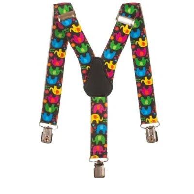 Immagine di Olata Bretelle per Bambini a Forma di Y, Elastiche, Motivo con Elefanti (1 5 Anni), 2,5 cm. Nero