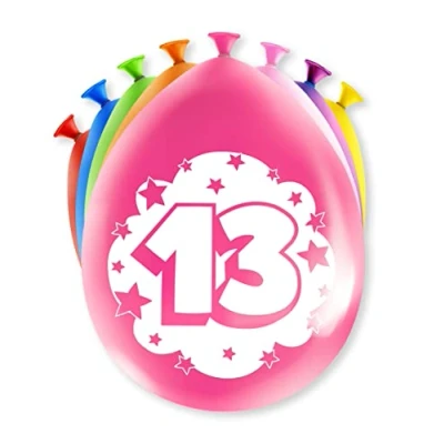 Immagine di PD Party 7036549 Happy Festa Palloncini Naturale Gomma (Latex) Compleanno Celebrazione 13 Anni, Pacchetto di 8, Multicolore, 30cm Lunghezza x Larghezza Altezza