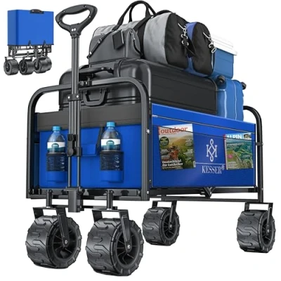 Immagine di KESSER® Carrello Pieghevole con Pneumatici Larghi a Mano Carretto da Trasporto Porta Attrezzi incl. 2 Tasche Rete Ruote in Gomma Piena