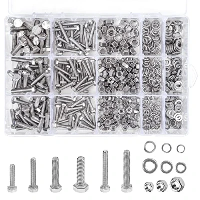 Immagine di Belle Vous Set Bulloni e Dadi con Rondelle Assortito (510pz) Kit Viti Testa Esagonale in Acciaio Inox 304 M4 M5 M6 a Piatta Piatte Scatola Organizzativa