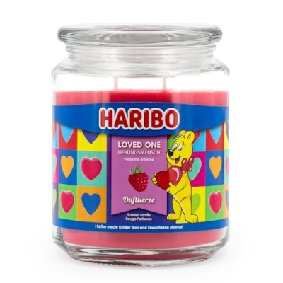 Immagine di Haribo candela profumata in vetro con coperchio, Loved One, fruttata, lunga durata (100 h) regalo per donne grande (510 g)