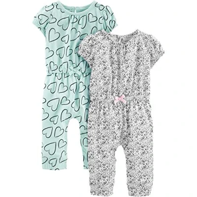 Immagine di Simple Joys by Carter&#039;s Tute Alla Moda Bimba, Pacco da 2, Bianco Pois/Verde Menta Cuori, 3 6 mesi