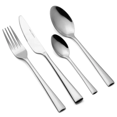 Immagine di FLORINA Set di Posate in Acciaio Inox I 24 Pezzi per 6 Persone da Tavola Servizio PIANO Completo Forchette, Coltelli, Cucchiai Tavola, Tè Argento