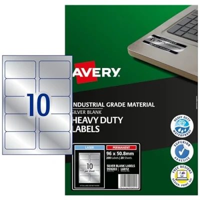 Immagine di Avery L6012 20 Set di Etichette per Identificare Cavi ElettriciArgento, 96x50,8, 200 Pezzi
