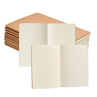 Immagine di FOCCTS 10 pezzi A5 Kraft Paper Cover Notebooks 38 fogli di 5 spazi vuoti e linee orizzontali per appunti, bozze, disegni (21 * 14 cm)