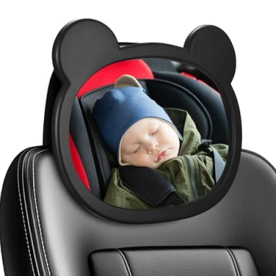 Immagine di Specchietto Retrovisore Bambini, Specchio Auto Neonato Sedile Posteriore, Universale Bambini Rotazione 360 Accessori, Seggiolino Posteriore con Cinghie Regolabili