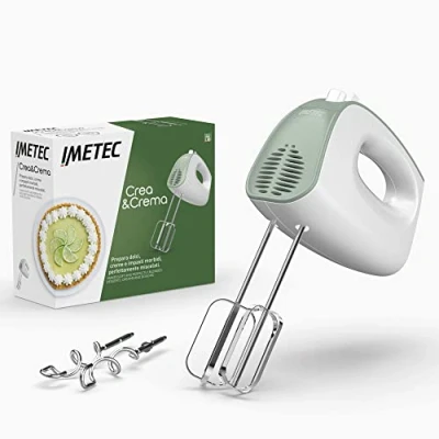 Immagine di Imetec Crea&amp;Crema sbattitore elettrico, Fruste extralunghe per impasti dolci e panna montata, Ganci acciaio inox impastare, 5 velocità, Funzione turbo, Design ergonomico, 500 w