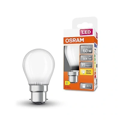 Immagine di OSRAM Lampada LED Classic P60 Star per base B22D, forma a goccia, gl fr, lumen 806, bianco caldo, 2700k, sostituzione lampadine da 60w convenzionali, non dimmerabile, 6 pacchetti
