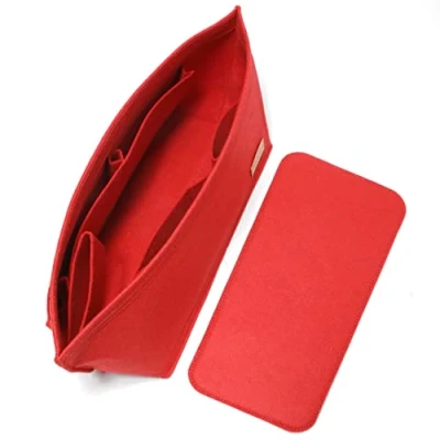Immagine di Doxo inserto organizer in feltro per borse e base shaper, grande con cerniera Speedy Neverfull MM (combinazione rossa)