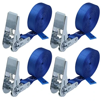 Immagine di Cinghie di tensione con cricchetto 4 m o 6 tiranti fasce ancoraggio pezzi blu, larghezza 25 mm carico resistenza fino a 800 kg DIN EN 12195 2, 2.5 cm x
