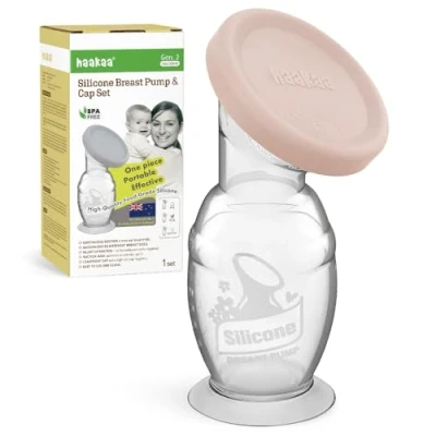 Immagine di haakaa Tiralatte manuale in silicone con coperchio e base a ventosa, 5oz/150 ml, rosa