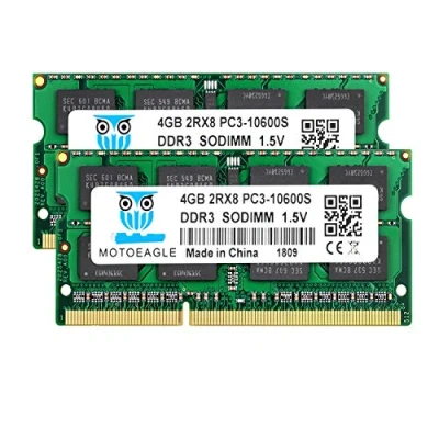 Immagine di motoeagle DDR3 1333MHz Sodimm RAM 8GB Kit (2X4GB) 2Rx8 PC3 10600 10600S 4GB 1.5V CL9 204 Pin Dual Rank Non ECC Unbuffered Memoria Laptop