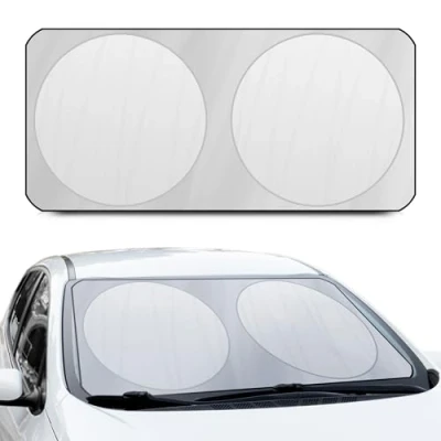 Immagine di +PWR Car Parts Parasole anteriore pieghevole Argento 150 x 80 cm. Protegge l&#039;interno dell&#039;auto dai raggi solari. Realizzato al 100% in poliestere.