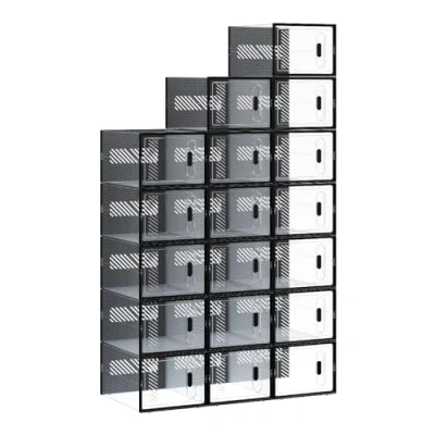 Immagine di WOLTU Set di 8 Scatole per Scarpe Trasparenti, Porta Impilabile, Scarpiera con Coperchio Magnetico, Organizer in Plastica Guardaroba, Trasparente e Nero, 35x25x19cm SRX11tp