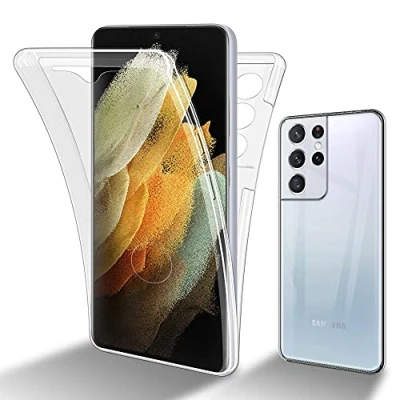 Immagine di Cadorabo Custodia compatibile con Samsung Galaxy S21 ULTRA in TRANSPARENTE per cellulare completa a 360 anteriore e posteriore protezione tutto tondo dello schermo