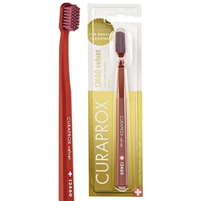 Immagine di Curaprox CS 12460 Velvet Soft Spazzolino Cura Delle Gengive Sensibili Pulizia Ultra Delicata Con 12.460 Filamenti Confezione Singola Rosso Rame borgogna