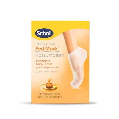 Immagine di Scholl ExpertCare PediMask Calzini per maschera, confezione da 4 pezzi, piedi più morbidi e lisci dopo 1 applicazione, idratazione intensa con miele Manuka, urea burro di karitè, cura dei