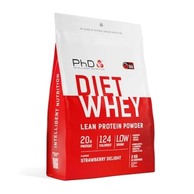 Immagine di PhD Nutrition Diet Whey Proteine in Polvere a Basso Contenuto Calorico, Ideale per Preworkout, Alta Proteina Lean Matrix, Fragola (80 Porzioni, 2kg)