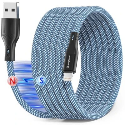 Immagine di Magtame Cavo Magnetico Coiled i Phone, 1.5M MFi Certificato Lightning Ricarica Veloce, Avvolto di Sincronizzazione Dati Intrecciato con Phone 14 13 12 11 Pro Max XR XS X 8 Plus SE Blu