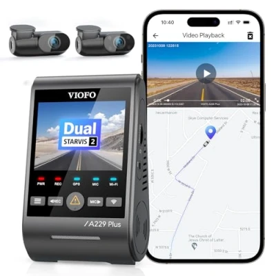 Immagine di VIOFO A229 Plus 3CH 2K + 1080P, doppio STARVIS 2, dash cam anteriore e posteriore HDR, controllo vocale fotocamera per auto Wi Fi da 5 GHz, GPS ultra preciso, super visione notturna 2.0