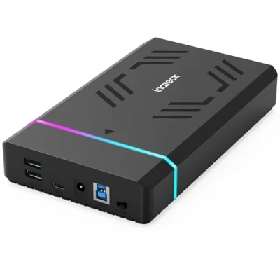 Immagine di Inateck Case per Disco Rigido RGB da 3,5 Pollici, Esterno USB 3.0 HDD e SSD SATA 2,5&#039;&#039;/3,5&#039;&#039;, con Porte di Espansione Adattatore Alimentazione 12V/2A, Supporta Fino a 20TB, FE3003
