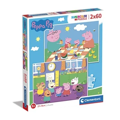 Immagine di Clementoni Puzzle Peppa Pig 2x60pzs Does Not Apply Supercolor 2X60 (Include 2 60 Pezzi) Bambini 5 Anni, Cartoni Animati Made in Italy, Multicolore, M, 24793
