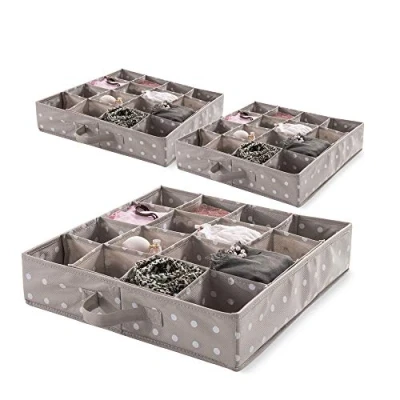 Immagine di COMPACTOR Set di 3 Organizer Per cassetti, 16 Scomparti, biancheria intima e accessori, Polipropilene non tessuto, Marrone, 40 x H. 9 cm, RAN9817