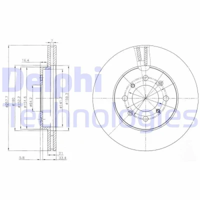 Immagine di DELPHI BG4148C Disco freno 258 21 4 ventilato rivestito non trattato senza cuscinetto ruota, anello sensore ABS HONDA: Jazz 2