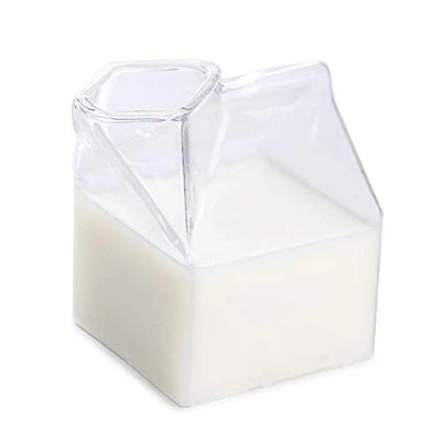 Immagine di BovoYa Mini brocca di Latte, Tazza Latte a Forma Scatola Vetro Contenitore Cartone Trasparente Irregolare per caffè Succo