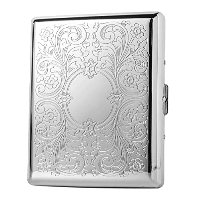 Immagine di Portasigarette in metallo signore e signori, clip a molla bifacciale portatile, contiene fino 20 pacchetti di sigarette da 100, per auto riempite (Modello silver)