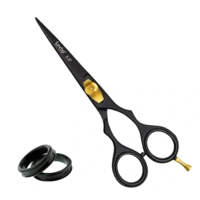 Immagine di Forbici professionali da parrucchiere, tensione regolabile, lame ultra affilate, con custodia di pelle, colore nero, 15,2 cm