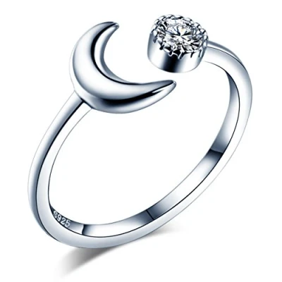 Immagine di Infinite U Anello aperto con motivo di sole e luna, alla moda, in argento Sterling 925 zirconia cubica, per anniversario, promessa fidanzamento, regolabile dalla 12 16