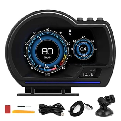 Immagine di Cruscotto per Auto Heads Up Display Head OBD2 + GPS Smart Gauge Car HUD Tachimetro Turbo RPM Allarme Camion