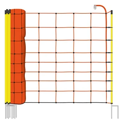 Immagine di VOSS.farming Rete per recinzioni Pecore, elettrificabile, Altezza 90 cm e 50 m di Lunghezza, a Punta Doppia,14 Pali Gialli,Colore Arancione