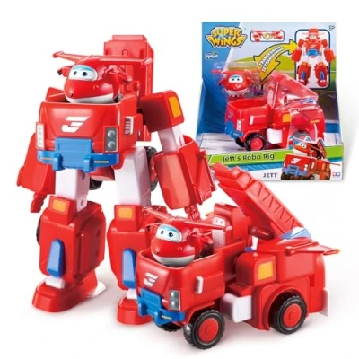 Immagine di Super Wings Vehicles Robot Transformers Pompieri Jett Aereo, Camion Giocattolo per Bambini, Colore Rosso, 18cm, EU720311