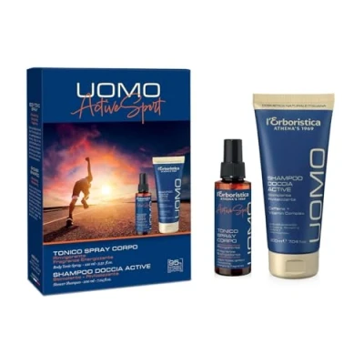 Immagine di L&#039;Erboristica Athena&#039;s Confezione Uomo Active, Cofanetto con Tonico Spray Corpo Rinvigorente 100 ml, Shampoo Doccia Active Stimolante e Rivitalizzante 200ml, Made in Italy